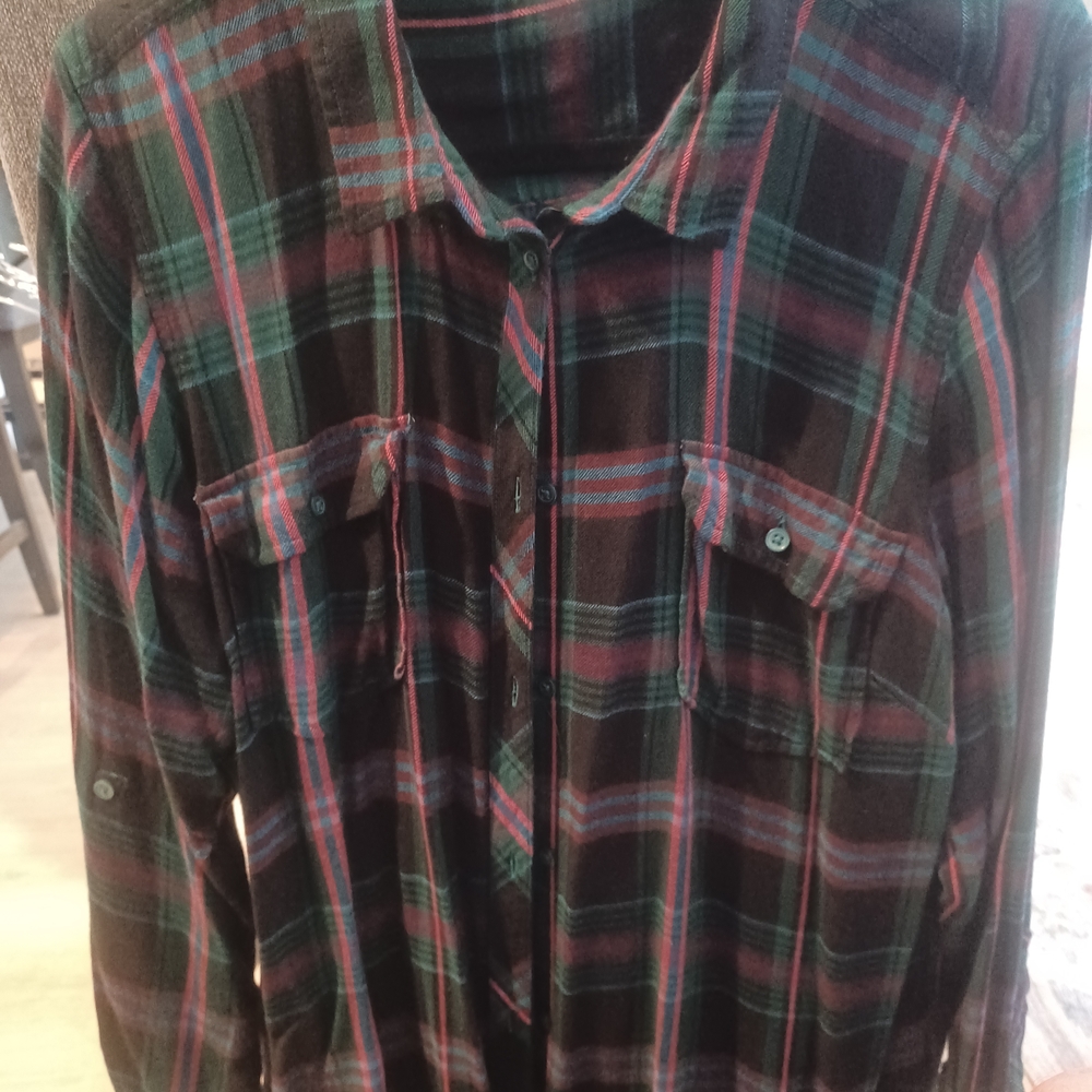 Boutique 9 Plaid Button-Up Shirt - Green and Red